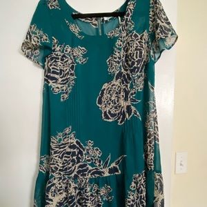 Blue floral drop waist Kimchi Blue peplum dress with slip